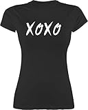 Sprüche Statement mit Spruch - XOXO - Hugs and Kisses - XL - Schwarz - L191 - L191 - Tailliertes Tshirt für Damen und Frauen T-S
