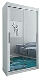 Kryspol Schwebetürenschrank Tokyo 3-100 cm mit Spiegel Kleiderschrank mit Kleiderstange und Einlegeboden Schlafzimmer- Wohnzimmerschrank Schiebetüren Modern Design (Weiß)