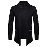 Ying Jacke Herren Frühling Herbst Mode Farbabstimmung Revers Strickjacke Herren Stricken Jacke Slim Fit Jugend Langarm Stretch Streetstyle Männer Mantel W-Black4 XXL