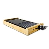 SUNTEC Tischgrill TGR-7017 bamboo – Natürliches Bambus Design – Elektrisch grillen am Tisch indoor & outdoor – Mit Antihaft Grillfläche – Gut für Fisch + Fleisch + Gemüse – Elektrogrill ohne R