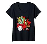 Damen Dabbing Einhorn Albanien Volleyball Fans Trikot Albanische Flagge T-Shirt mit V