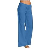 WGNNAA Leinenhose mit Kordelzug Damen Lange Hose Jogginghose Bequem Strandhose Leichte Sommerhose Elastische Taille Breite Bein H