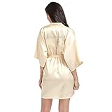 JK Home Kimono, kurzer Bademantel mit Haube aus Seide, Schlafhaube – Strasssteine, für Spa, Hochzeit, Abschlussball Gr. XX-Large, Brautjungfer Champag