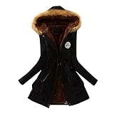 Overdose Damen Coat Outwear Mantel Outdoorjacke Baumwolljacke Mittlere Länge Outwear Lammwolle Kapuzenjacke Herbst und Winter Jacke mit Kapuze Slim Fit Tops Oberteile Einfarbig