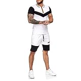 Herren Quick Dry Jogginganzug Sommer Trainingsanzug Sets 2 Stück Freizeitanzug Kurzarm Rundhals T-Shirt und Kurze Hose S