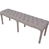 Tidyard Polsterbank Sitzbank mit Stoffbezug aus Leinen und Massivholz, Hellgrau, 150 x 40 x 48 cm (B x T x H)