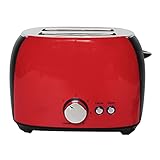 YUNYODA Toaster, 2 Scheiben Toaster Edelstahl Langschlitztoaster mit Krümelschublade,6 Stufen, Led Anzeige für Große Toastscheiben Brötchen Baguette, Vintage Retro Rot Platzsp