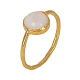 SARAH BOSMAN Ring Damen Gold White Moonstone - Damenring Silber Vergoldet Eingefasster Mondstein Weiß - 9 mm Durchmesser - Größe 54 - SAB-R02WHIMOOg-54