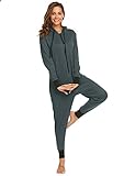 Jumpsuit Damen Onesie Schlafoveralls Jogging Anzug mit Kapuze Trainingsanzug Einteiler Schlafanzug Langarm Strampler Kuscheliges Pyjamas mit Reißverschluss für Frauen M