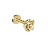 BlackAmazement 316L Edelstahl Labret Ohrstecker Tragus Helix Monroe Piercing Rose Flower Blume Silber Rose Gold Damen (Farbe Gold - Stablänge 6mm)