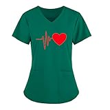 Damen Kasack Pflege V-Ausschnitt Mock Wrap Scrub Unisex Top Einfarbig Kurzarm Gute QualitäT V-Neck Top LäSsig Sommer Arbeitsuniform Bluse T-Shirt Uniformen Plus S