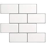 Art3d 10-Blatt peel and stick Backsplash, 14 in. x 12 in. Subway 3D Wall Panels, Einfarbig weiß mit grauer Fug