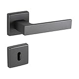 JUVA Drückergarnitur Aluminium Türbeschlag ANTHRAZIT schwarz Türgriff Zimmertür | BB - Buntbart | Drückerpaar mit Tür-Rosetten | PUSH 1317 | 1 Set - Design Türgarnitur eckig mit Befestigung