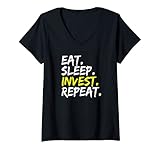 Damen Immobilien Investor Cashflow Eat Sleep Invest Repeat Spruch T-Shirt mit V