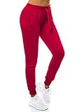 OZONEE Damen Jogginghose Hose Trainingshose Sporthose Freizeithose Motiv Damenhose Fitnesshose Sweathose Sweatpants Joggpants Fußballhose JS/CK01 WEINROT XL