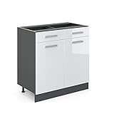 VICCO Küchenschrank R-Line Hängeschrank Unterschrank Küchenzeile Küchenunterschran Anthrazit (Weiß Hochglanz, Schubunterschrank 80cm)
