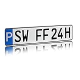 Individuelles Parkplatzschild 520x110mm mit P-Symbol aus Aluminium Wunschkennzeichen mit eigenem Text Wunschname für Parkplatz Schild (03 P - Wunschkennzeichen)