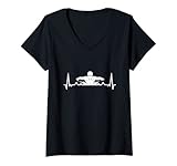 Damen Schwimmer Herzschlag EKG Wassersport Schwimmwettbewerb T-Shirt mit V