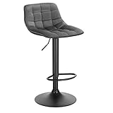 WOLTU 1x Barhocker BH273dgr-1 Barstuhl Tresenhocker Bistrohocker Designer Hocker mit Rückenlehne, aus Samt und Metall, höhenverstellbar drehbar, Dunkelg