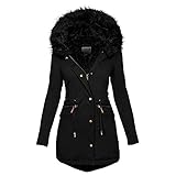 Winterjacke Damen Dicker Warm Wintermantel Regenmantel Friesennerz gefüttert, Damen Jacke Mantel Wasserdichter Lange Kapuzenjacke Warme Regenjacke Windproof Wintermantel Plus Size Outdoor Winterjack