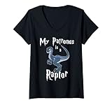 Damen My Patronus is a Raptor Shirt - blau gestreiftes Dinosaurier-Geschenk T-Shirt mit V