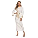 Muslimische Roben Kleider Damen Islamische Druck Elegant Slim Lang Kleid Maxikleid Arab Dubai Kaftan Frauen Einfarbig Gebetskleidung Schlank Nahen Ostens Abaya Türkisch Abendkleid Vintage Gow