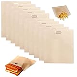 10 Stk Toaster Bags Toastertaschen Toastabags Teflon Toaster Beutel Ungiftig Non-Stick Waschbar, für Snack, Pizza, gegrillte Käsesandwiches, Panini, Hühnernuggets, Toast, Würstchen usw—Beige, 2 Größ