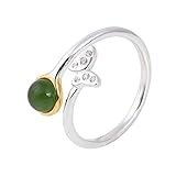 Damen Offener Ring,925 Sterling Silber Vintage Schmetterling Verstellbare Ringe Eingelegt Grüner Jaspis Ewigkeit Ehering Zierlicher Schmuck Geschenk Für F