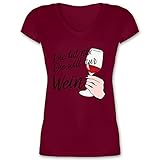 Frauen Geschenk Damen - Die TUT nix Die Will nur Wein - Hand mit Glas - L - Bordeauxrot - Wein - XO1525 - Damen T-Shirt mit V