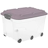 Rotho Roller 6, 57l Aufbewahrungsbox mit Deckel und Rädern, BPA-freier Kunststoff (PP), lila/klar, 57l (59,5 x 40,0 x 37,0 cm) -1 E