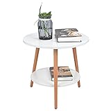 Beistelltisch Rund Sofatisch Weiß Couchtisch mit 2 Ablagefäche Skandinavischer Stil Kaffeetisch Telefontisch Wohnzimmertisch für Wohnzimmer Schlafzimmer Balk