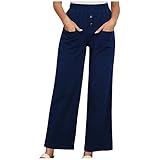 Yogahose Damen Jogginghose Schlaghose Straight Hose Einfarbig Baumwoll Leinenhose Casual Breite Bein Pants Sporthose mit Taschen Freizeithose Elastische Bund Laufenhose F