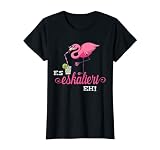 Damen Flamingo Shirt Es eskaliert eh Party Saufen JGA Frauen T-S