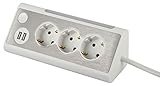 Tischsteckdose 3 fach | 2 USB | LED Nachtlicht mit Schalter | Mehrfachsteckdose mit Berührungsschutz | Ecksteckdose für Küche und Büro | mit 3 Schutzkontakt-Steckdosen | Steckerleiste Weiß 3