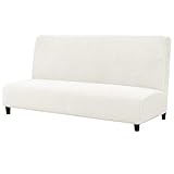 subrtex Sofabezug ohne Armlehnen Stretch Abdeckung Husse für Sofabett Sofaüberzug Armless rutschfest (Creme)
