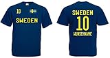 Schweden Herren T-Shirt EM 2020 Wunschname & Nummer Trikot Look Style Dunkelblau XXXL