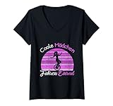 Damen Coole Mädchen Fahren Einrad Einradfahrer Unicycle T-Shirt mit V