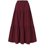 Dubute Damen Feen-Grunge-Röcke Vintage Ausgestellter Maxirock Elastische Taille Großer Saum Röcke, weinrot, XXXXL