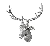 MichaelNoll Hirschgeweih Hirsch Hirschkopf Wand Wanddekoration Silber Aluminium Deko Dekoration - Moderne Wanddeko aus Metall - Wohnzimmer, Schlafzimmer, Flur - 57 cm XXL