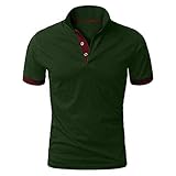LRWEY Modisches Herren-T-Shirt, Stehkragen, Patchwork-Hemd, zweifarbige T-Shirts, Oberteile, Blusen, grün, M