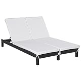 Outsunny Gartenliege, Doppelliege, Relaxliege für 2 Personen, Luxus Lounge, 5-stufige Rückenlehne, Metall, PE Rattan, Creme, 195 x 120 x 28