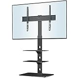 BONTEC TV Ständer für 30-70 Zoll LED OLED LCD Plasma Flach & Curved Fernseher bis 40 kg, Höhenverstellbarer Hoher TV Bodenständer mit 3 Stufigen Regalen aus Gehärtetem Glas, Max. VESA 600 x 400