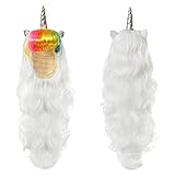 dPois Damen Hallowenn Perücke Lange Locken Perücken Regenbogen Bunte Perücke Einhörner Cosplay Kostüm Halloween Karneval Weiß One S