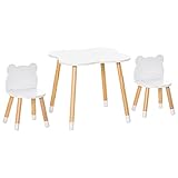 HOMCOM 3-teiliges Kindertisch-Set bogenförmige Kindersitzgruppe Tisch mit 2 Stühlen MDF Tischbeine aus Kiefernholz Weiß+Naturholz 56 x 56 x 50