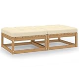 vidaXL 2X Kiefernholz Massiv Garten Fußhocker mit Kissen Gartenhocker Sitzhocker Fußbank Gartenbank Hocker Holzhocker Balkon T