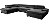 Cavadore Wohnlandschaft Alkatraz im modernen Design / U-Form mit Ottomane links und Longchair rechts / Inkl. Bettfunktion + Kopfteilverstellung / 350 x 73 x 226 / Schw