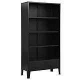 Bücherregal, Würfelregal mit 2 Schubladen, 4 Regale Metall Bücherregal, Offener Aufbewahrungsschrank Display Regal, Premium Stahl, Einfach zu montieren, Schwarz 90x40x180