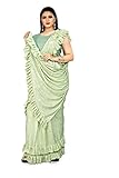 Grüne indische Importierte Designer-Bluse aus Lycra mit Rüschen, Sari, 1 Minute, Party-Sari, Pailletten-Bluse, 560, Grün , M