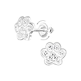 Laimons Kinder Mädchen-Ohrstecker Hundepfote Tatze 8mm Glitzer mit Verschluss zum drehen aus Sterling Silber 925 (Weiß)