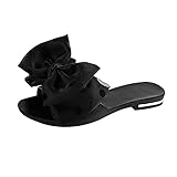 Julhold Sandalen Leicht Badelatschen Bequeme Anpassungsfähige Sommer Strand Frauen Slipper Flats Bogen Mit Tupfen Open Toe Summer Beach Schuhe Sandalen Sommerschuhe Flat Sandal(Schwarz,39)